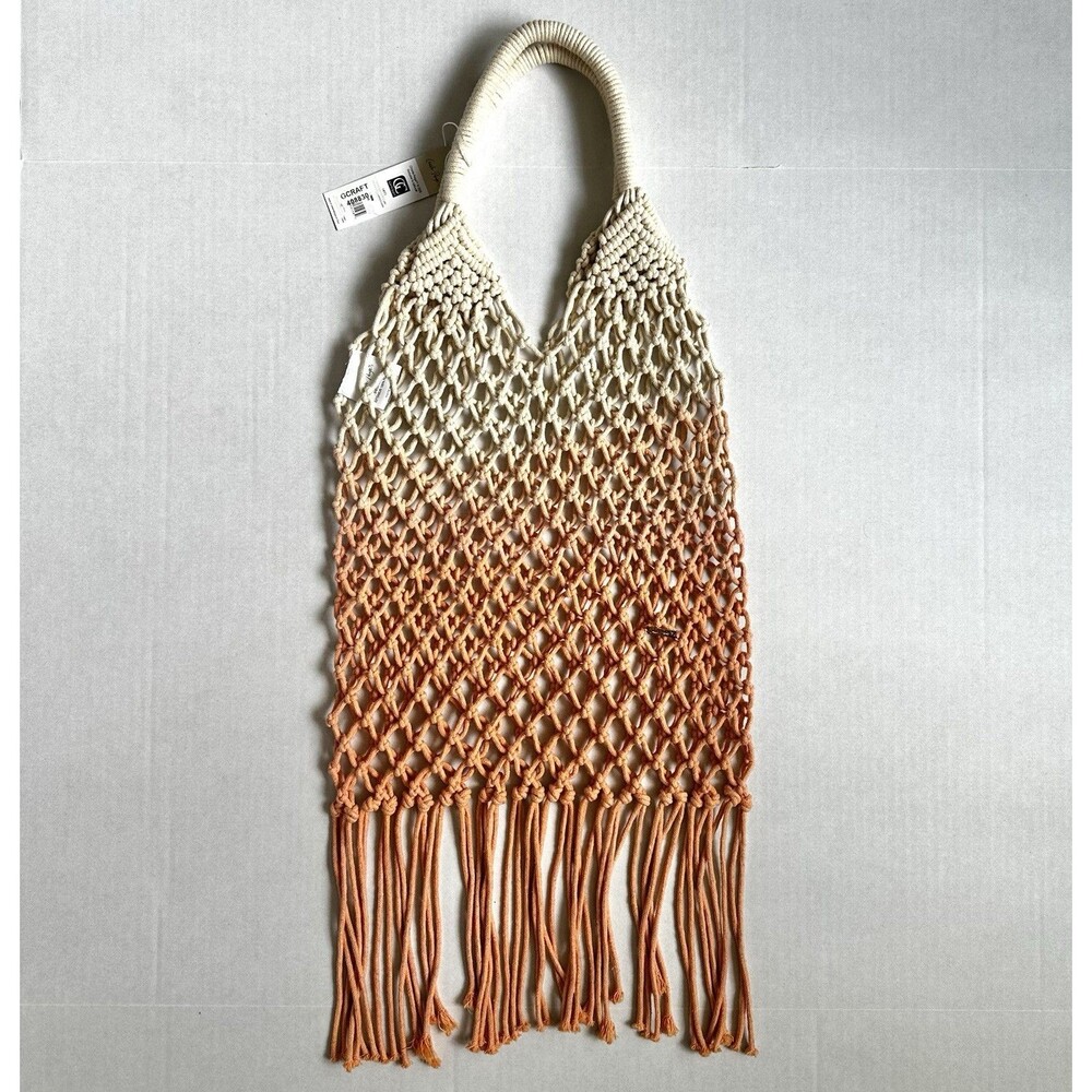 Charlie Paige Macrame Purse Ombre Orange Woven Fringe Tote Bag New With Tag